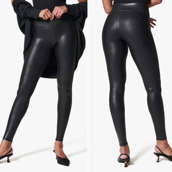 NEW SPANX Black High Rise Faux Leather Leggings Size XL $98 - Picture 6 of 11